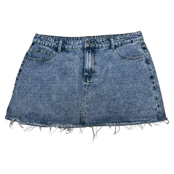 SHEIN Acid Wash Denim Mini Skirt Size XL Raw Hem High Waist 90s Y2K Style - Picture 1 of 8